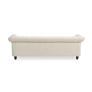 KEIKI 84" Sofa Couch 3-Seater with Button-Tufted Fabric,Mid Century Modern Design Chesterfield Style, Beige