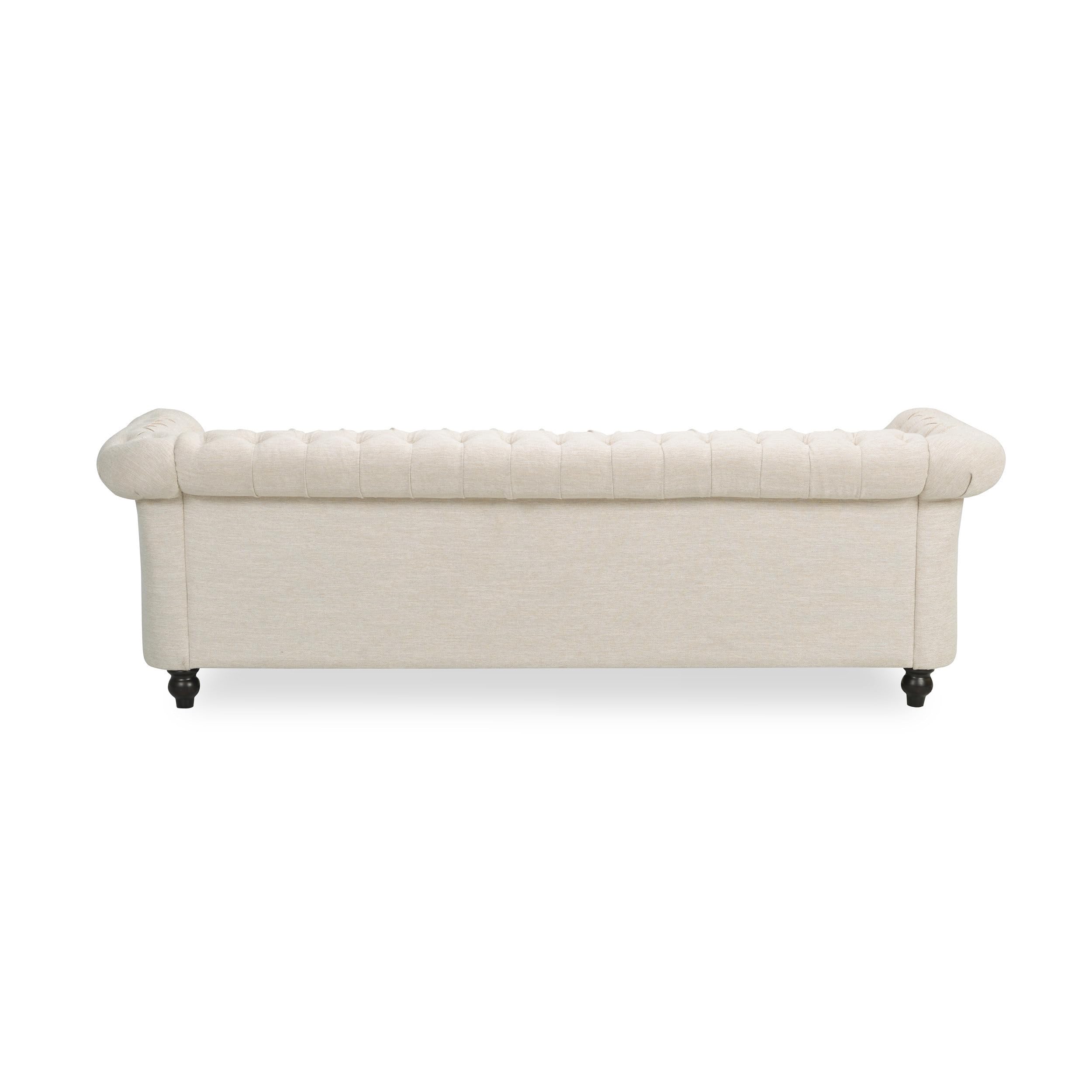 KEIKI 84" Sofa Couch 3-Seater with Button-Tufted Fabric,Mid Century Modern Design Chesterfield Style, Beige