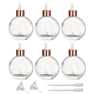 pyawi 6pcs, 2 oz glass dropper bottles for essential oils ，60ml flat round perfume bottle with eye droppers， for essential oils, perfumes, serums - leakproof for travel (a- clear/rose gold)