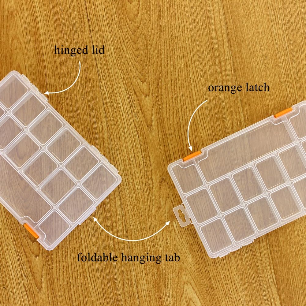 BangQiao 6 Pack Fixed 15 Grids Clear Plastic Storage Box, Transparent Organizer Container Case for Small Parts, Bead, Button, Jewelry, Diamond, Craft Supplies, Sewing Kit, DIY Accessories