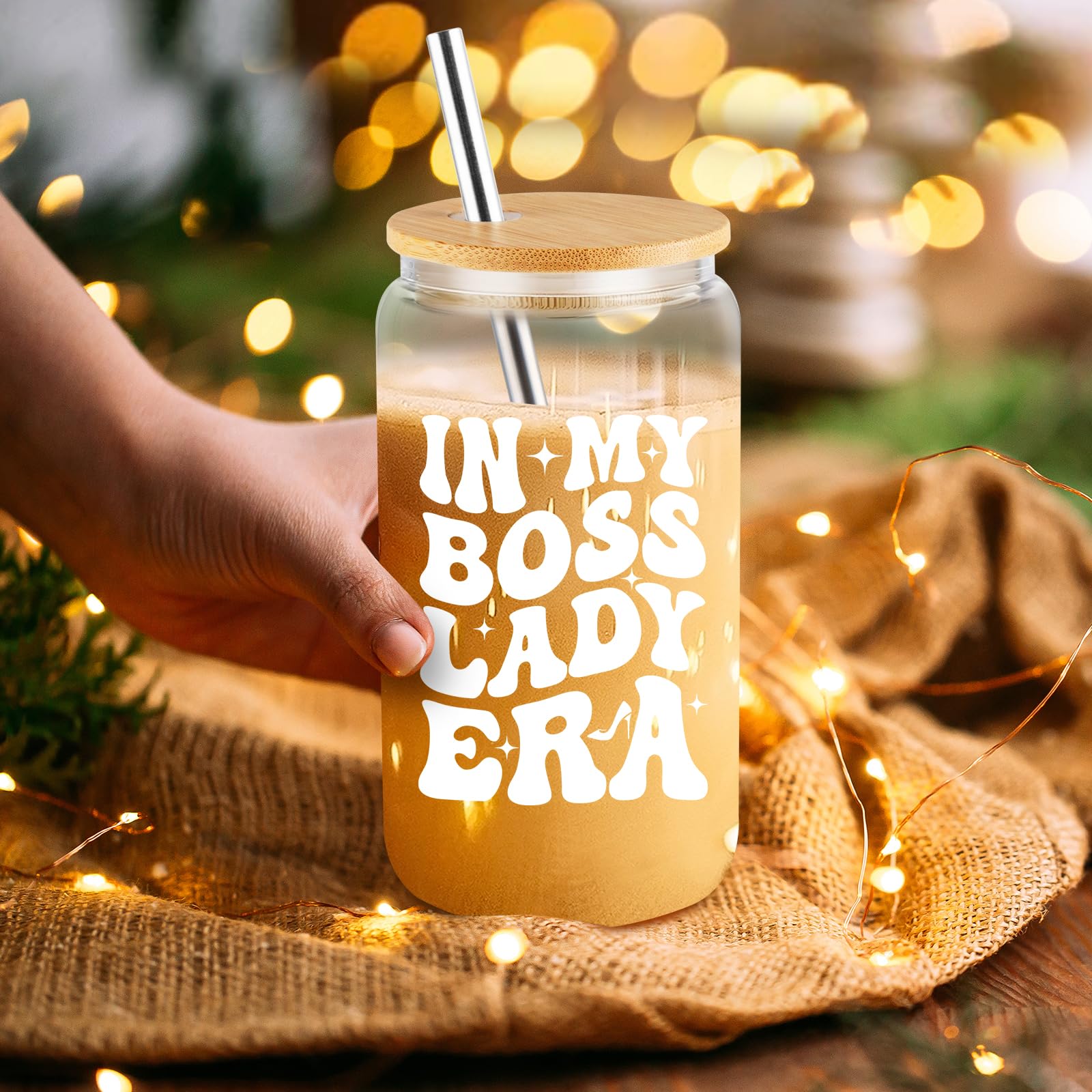 Boss Day Gifts for Women, Boss Lady 16 Oz Coffee Glass Cup, Boss Gifts for Women, Gifts for Boss Female, National Boss Day Gifts, Boss Appreciation Gifts - In My Boss Lady Era 16 Oz Glass Cup