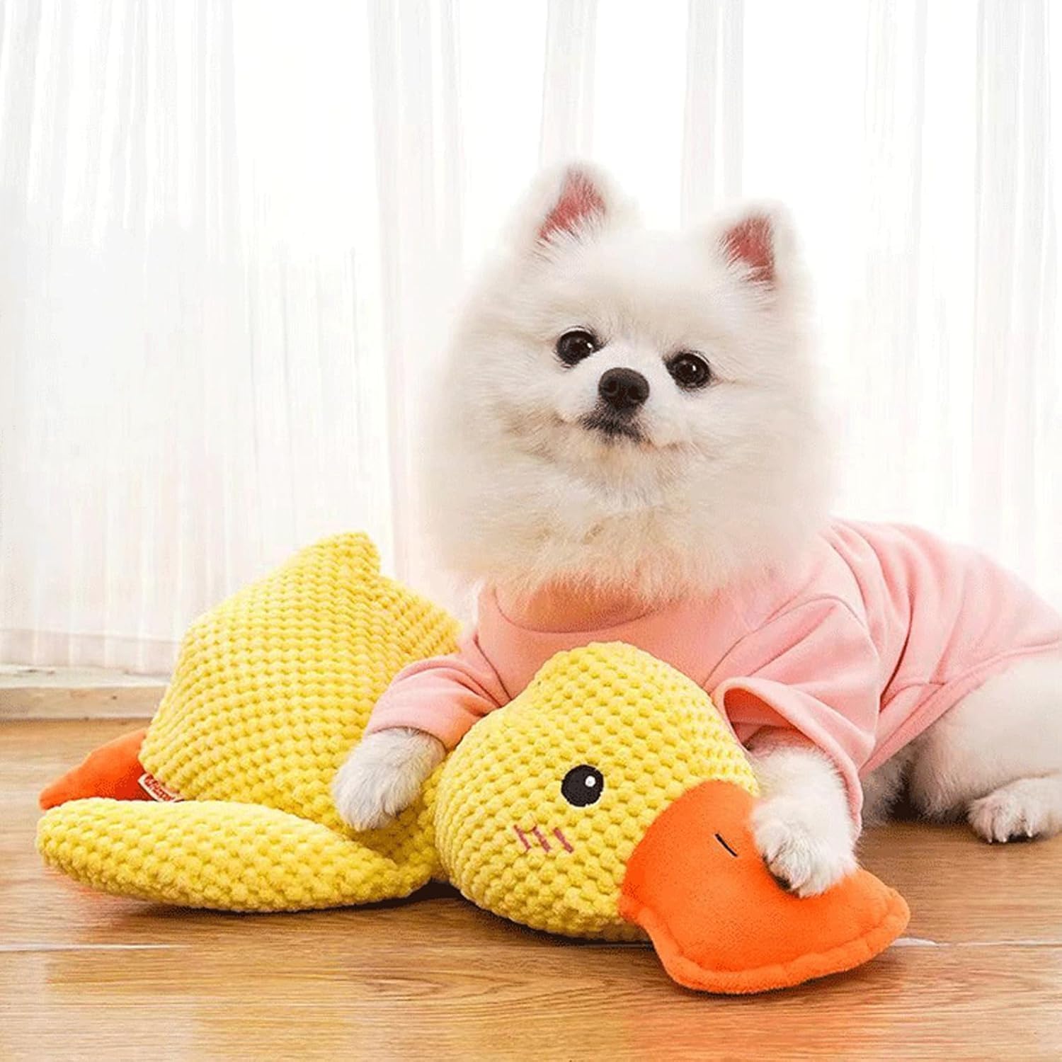 Outfany Calm Duck, Noovelo Calming Duck Toy, Quacker Calming Duck Toy, Quaker Calming Duck Toy, Cute Quacking Stuffed Duck Dog Toy, Yellow Stuffed Duck Dog Chew Toys (Yellow)