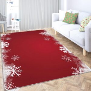 Area Rug for Living Room 4x6 ft Washable Low Pile Rugs Red Snowflakes Christmas Indoor Non Slip Floor Rugs, Ultra Soft Faux Wool Carpet for Bedroom Dining Room Kids Room