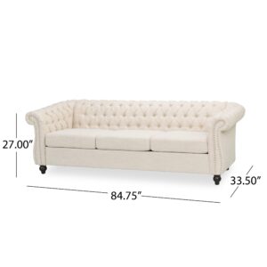 KEIKI 84" Sofa Couch 3-Seater with Button-Tufted Fabric,Mid Century Modern Design Chesterfield Style, Beige