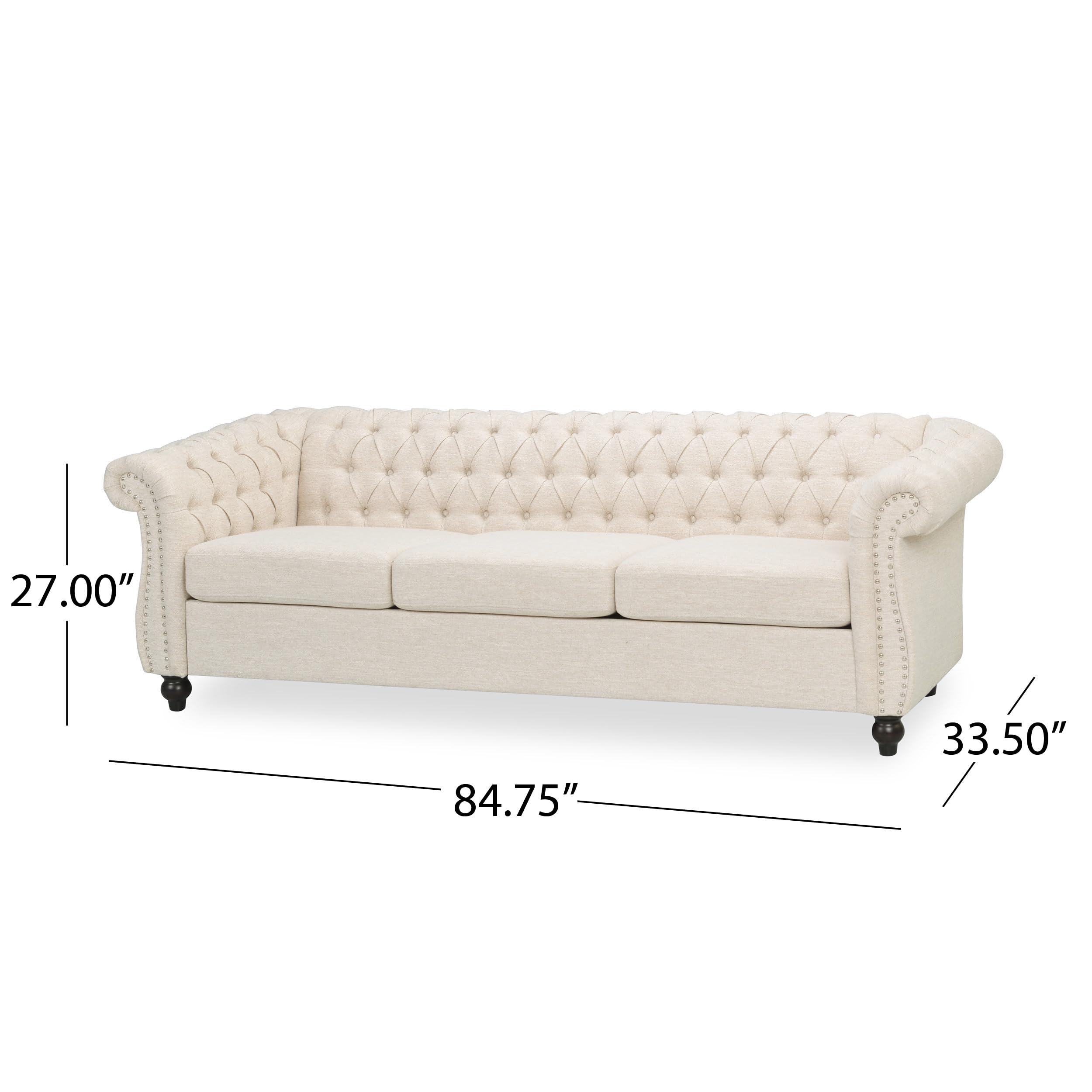 KEIKI 84" Sofa Couch 3-Seater with Button-Tufted Fabric,Mid Century Modern Design Chesterfield Style, Beige