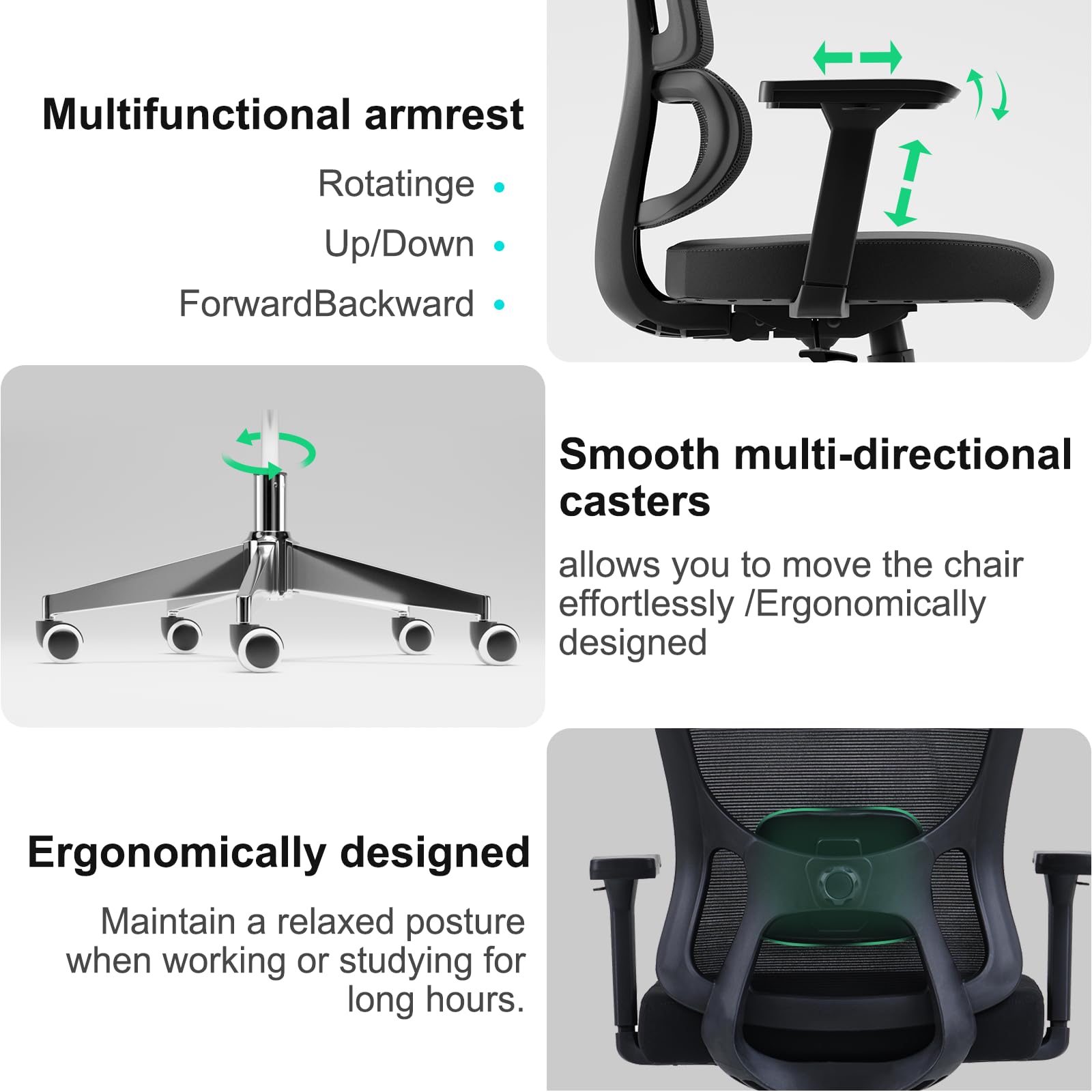 balmstar Ergonomic Office Mesh Chair, High Back Swivel Comfty Desk Chairs- 3D Armrest Adjustable Lumbar Support Capacity 400lbs and Headrest Wide for Home & Office, Bedroom (Black)