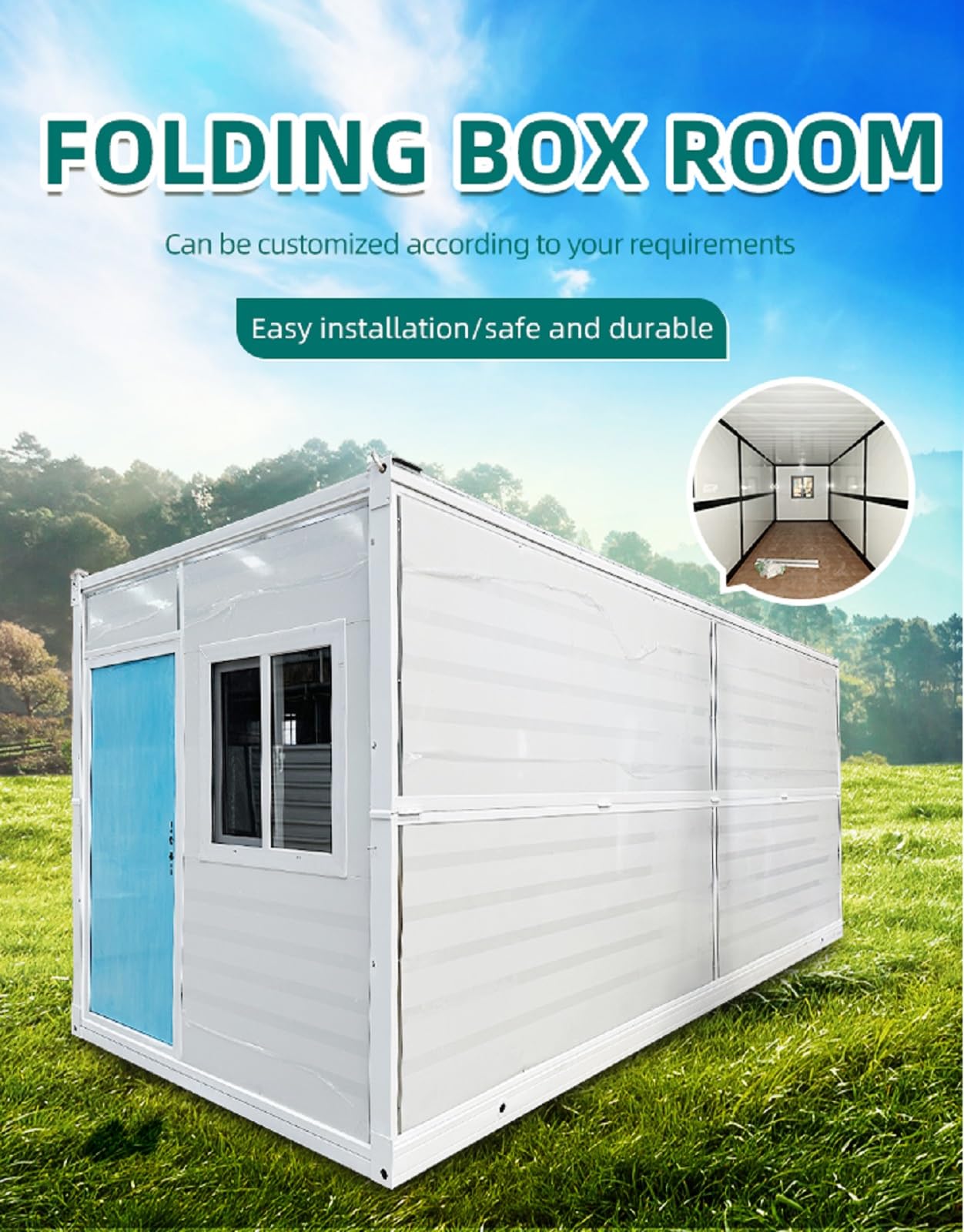 Foldable Prefab Container Home - Modular Tiny House with Customizable Bathroom, Kitchen, Living Room & Bedroom Spaces - Mobile Home Options for Adults