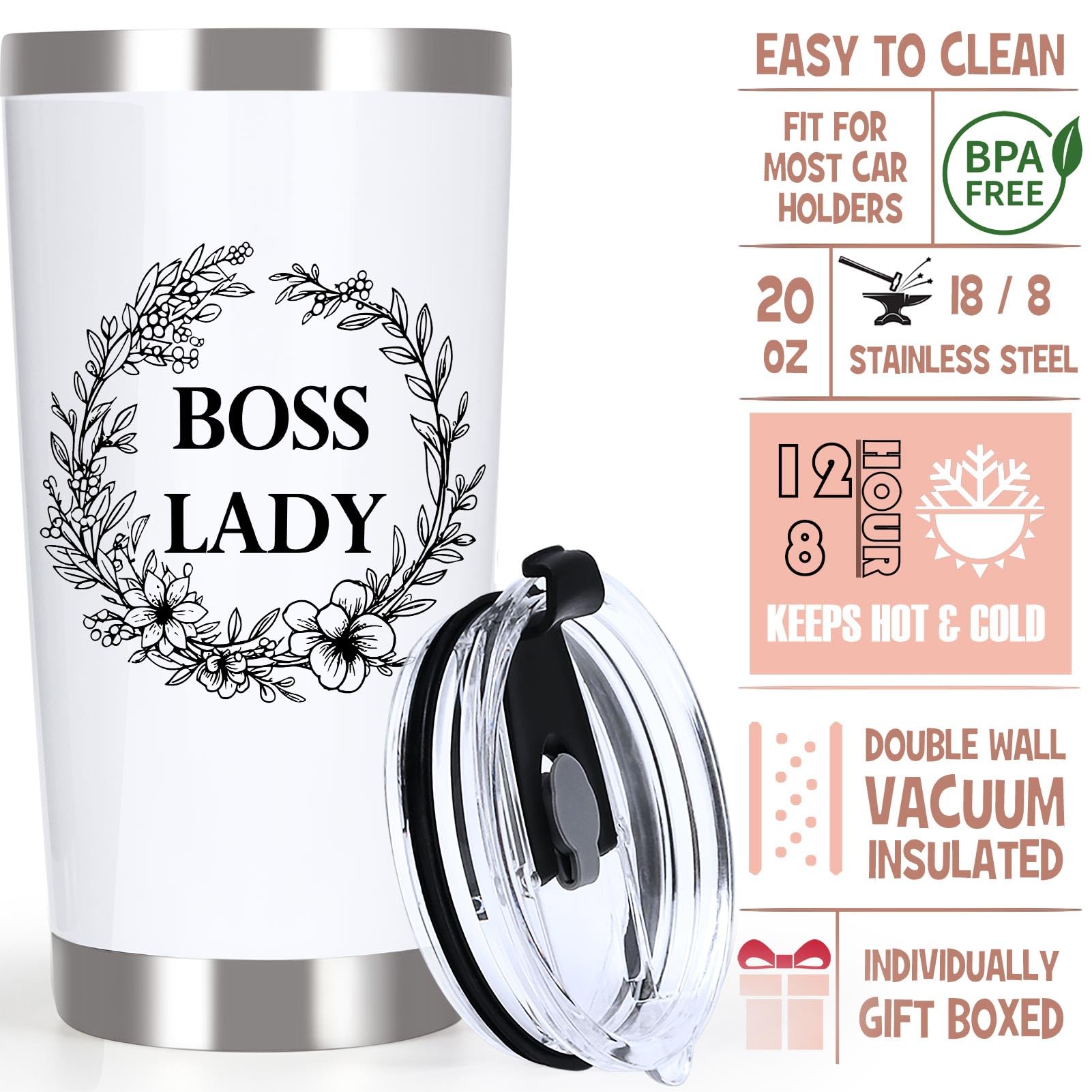 Breezy Valley Boss Gifts for Women, Boss Lady Gifts, Boss Christmas Gift for Women Tumbler - Thank You Gifts for Boss Lady, Female Boss Birthday Gifts, Best Boss Lady Tumbler 20oz