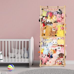 Extra Large Stuffed Animal Storage for Corner Organizer,Premium Wooden Material with Elastic Cord Hold Up to 250 Plush Toys,Stuffed Zoo Animal Holder and Collection for Playroom-Birthday (Extra Large)