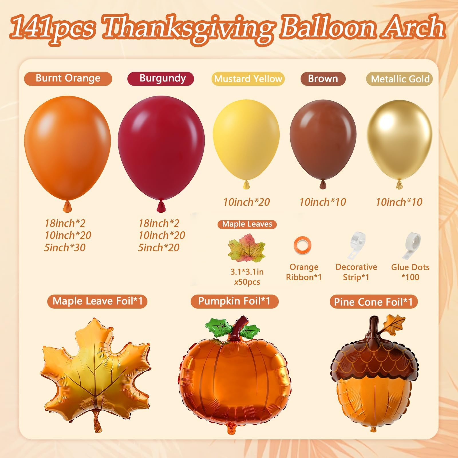 141pcs Thanksgiving Balloon Arch Fall Balloon Arch Kit with Burgundy Burnt Orange Balloons Different Sizes for Harvest Baby Shower Friendsgiving Fall Birthday Party Turkey Decorations