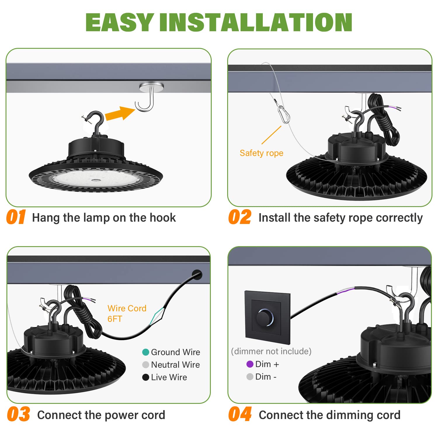 BFT UFO LED High Bay Light 100W High Bay LED Shop Lights 0-10V Dimmable 15000LM 5000K High Bay LED Lights with US Plug High Bay Lights for Warehouse Lights Commercial Bay Lighting