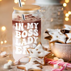 Boss Day Gifts for Women, Boss Lady 16 Oz Coffee Glass Cup, Boss Gifts for Women, Gifts for Boss Female, National Boss Day Gifts, Boss Appreciation Gifts - In My Boss Lady Era 16 Oz Glass Cup