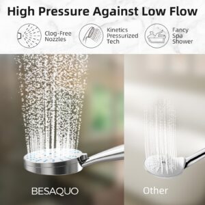 BESAQUO ALL METAL 3 Settings Handheld Shower Head with Hose and Brass Holder, Non-Clogging Nozzles High Pressure Shower Head with Handheld, 72 Inch Hose&Adjustable Holder