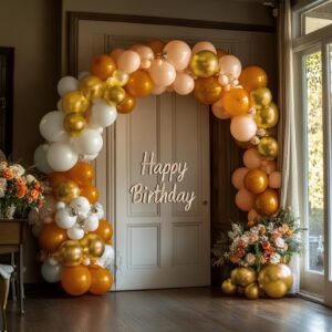 NISOCY Thanksgiving Fall Balloons Garland Arch Kit, 129PCS Burnt Orange Pastel Orange Gold and White Sand Balloons Kit for Fall Baby Shower Birthday ThanksGiving Pumpkin Themed Party Decorations