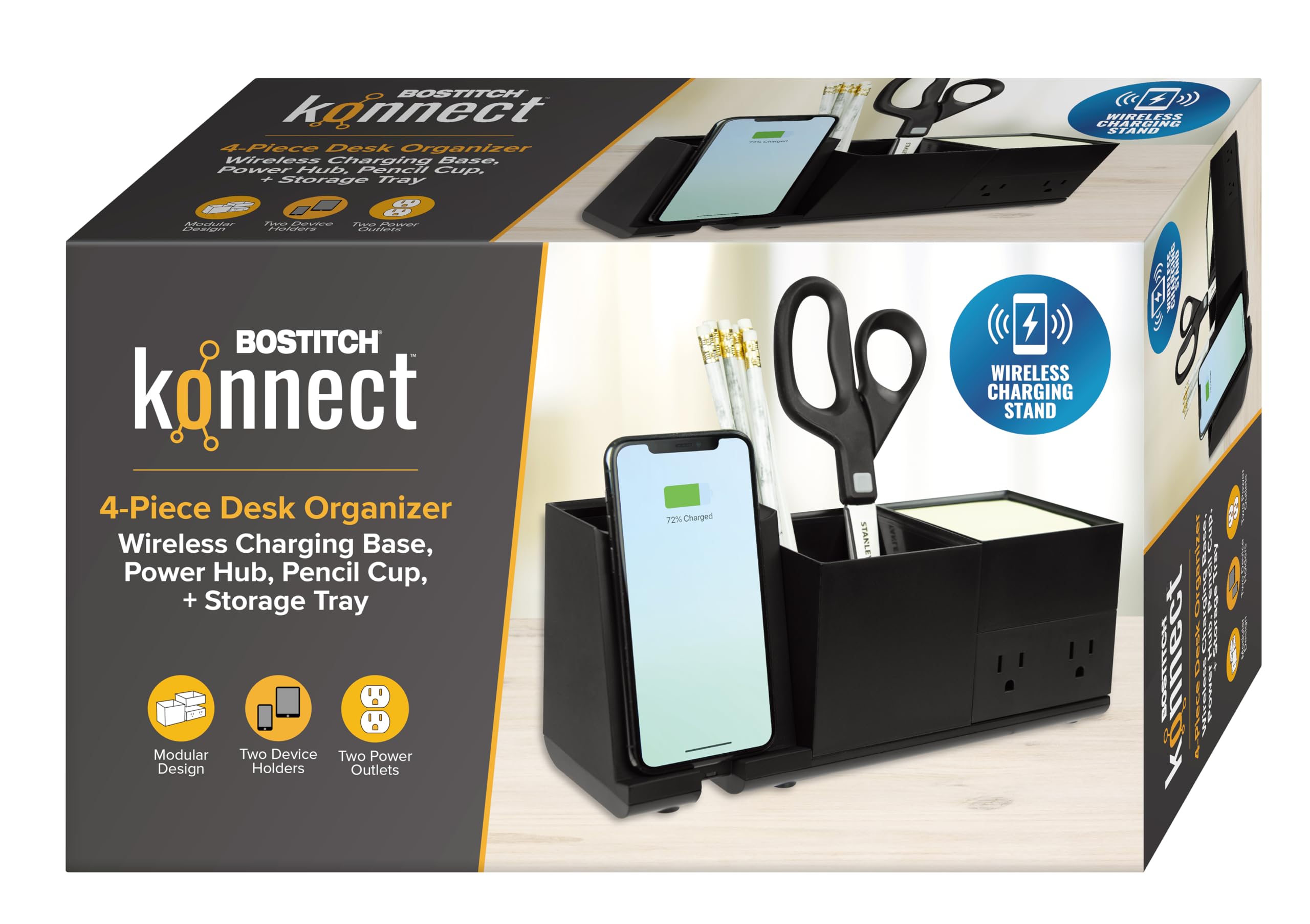 Bostitch Konnect Qi Certified Wireless Charging Desk Accessory Kit with Pencil Cups