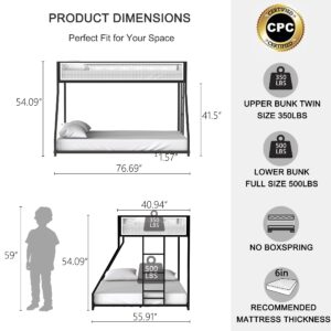 Bunk Bed Twin Over Full - LifeSky Metal Bunkbed Frame for Small Space Children's Bedroom Guest Room - Low Profile for Kids 6+