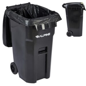 Alpine 64 Gallon Trash Can with Wheels - Large Heavy Duty Outdoor Trash Can with Lid, Rolling Trash Can Outdoor, Outside Wheeled Garbage Can for Residential and Commercial Use (Black)