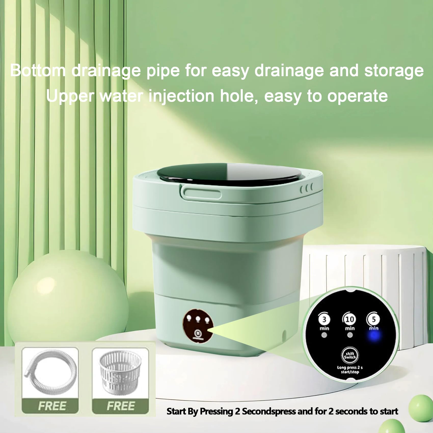 Portable Washing Machine At Dormitory Apartment Hotel Portable Washing Machine Easier To Carry Out Blue Light 11L Upgrade Large Capacity For Underwear Socks Baby Cloth 3 Different Automatic Mode