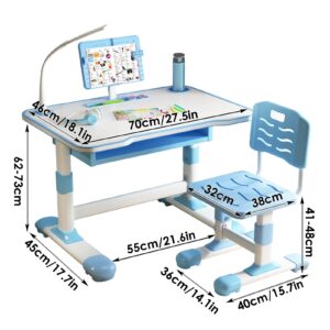 Honrane Kids Study Desk and Chair Set, Height Adjustable Tiltable Kids School Desk, Cartoon Learning Desks, Kids Desk, Children Study Table with Extra Large Drawer Blue