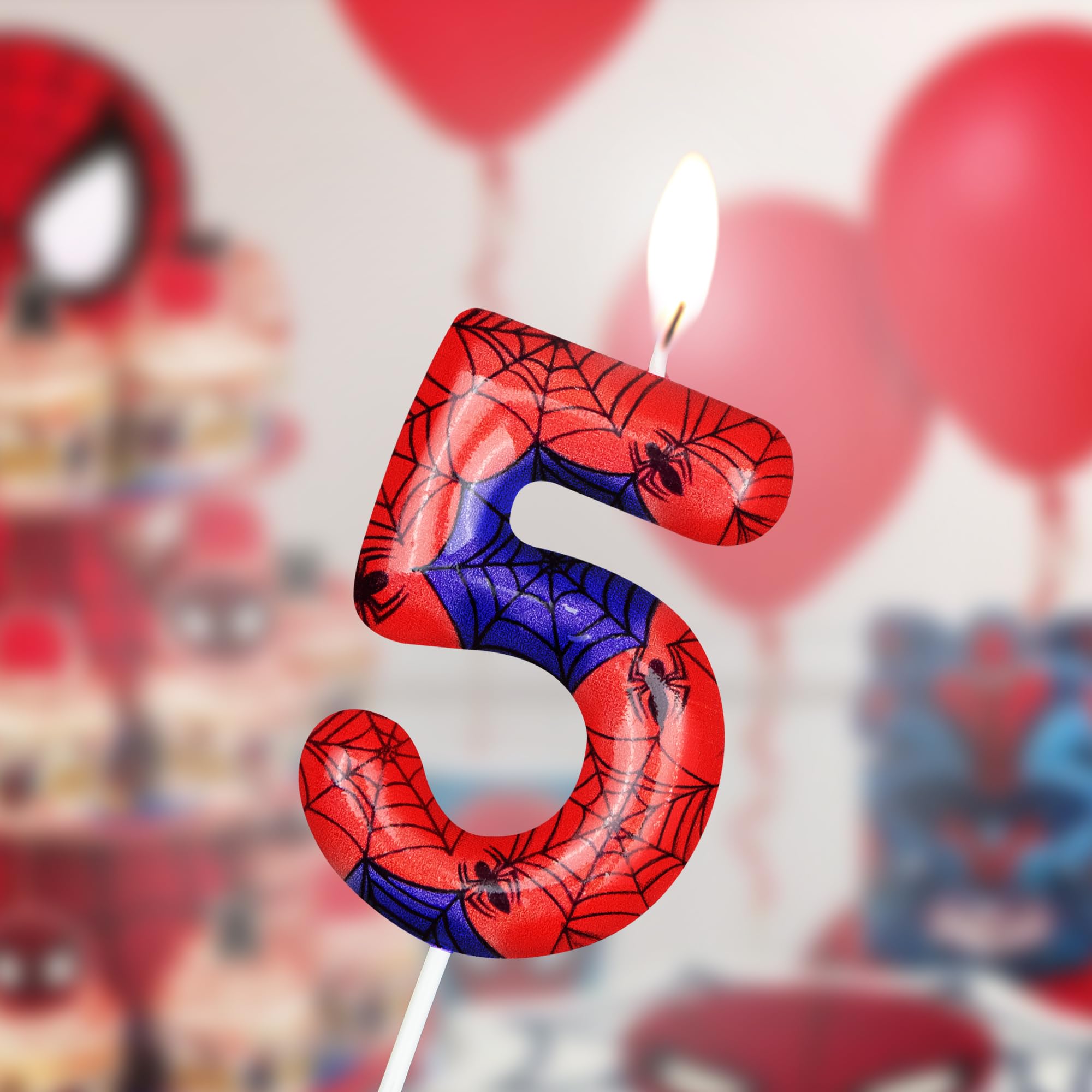 Red Blue Spider 3rd Birthday Number Candles, Number 3 Candle Cake Topper Decorations for Spider Cartoon Themed Parties, 3rd Birthday Cake Candles for Boys Girls Kids Party Supplies