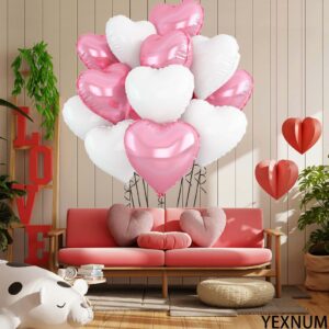 30PCS White Pink Heart Balloons,18 inch Heart Shape Balloons,Heart Party Decorations,Suitable for Baby Shower Wedding Birthday Party Decorations