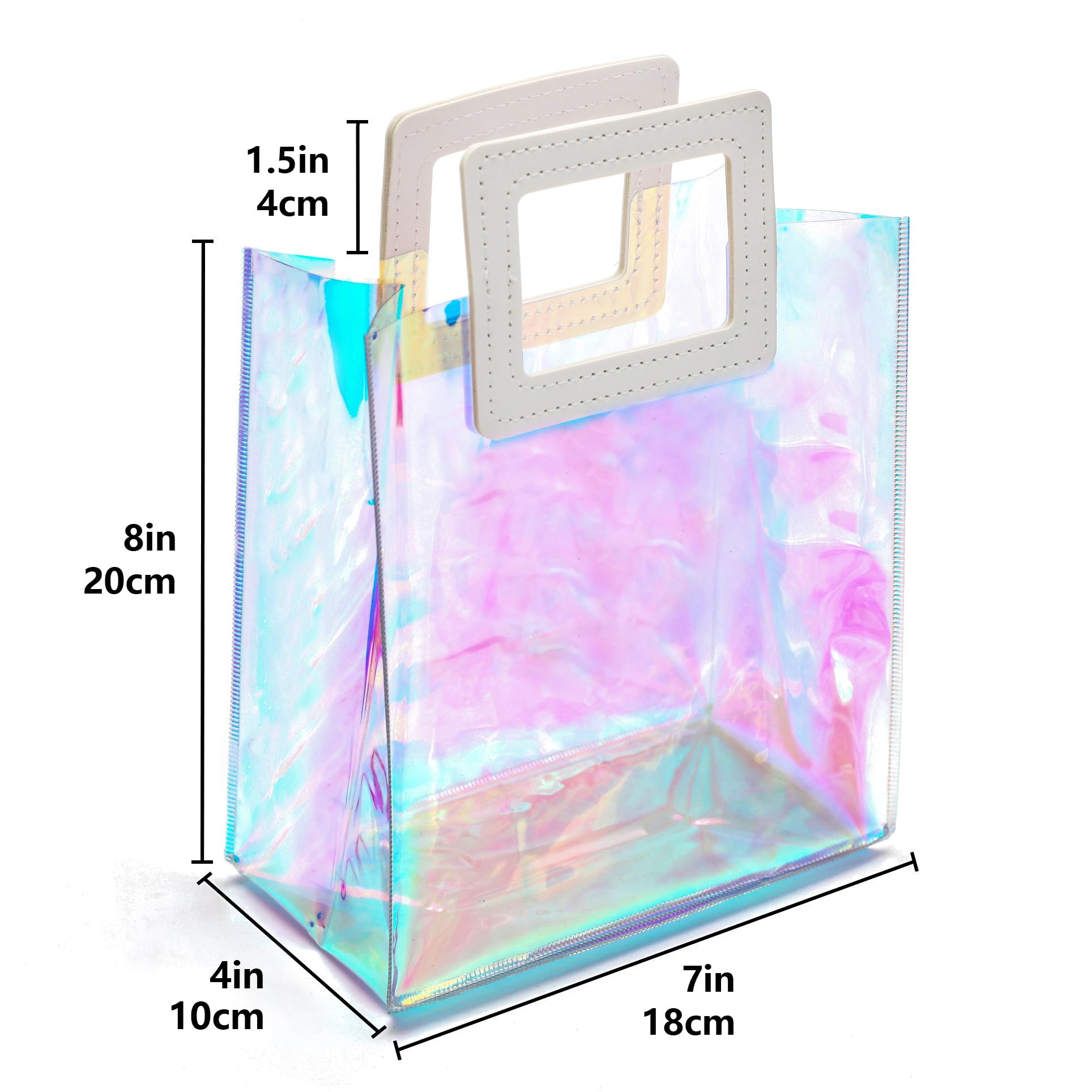 KeerxunBag 1 Pack Holographic Gift Bags with Handles & 2 Tissue Paper Sheets – Iridescent Transparent Reusable Bags for Women, Girls, Birthdays, Weddings，Pink Gift Bag