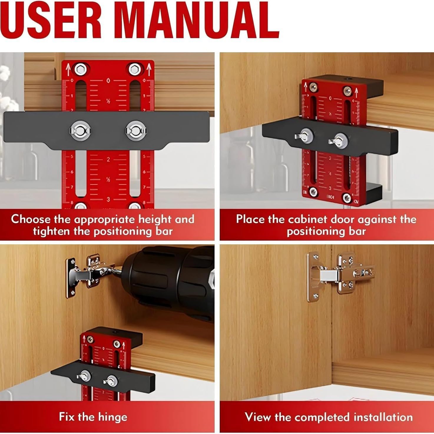 Cabinet Door Installation Positioner, Aluminum Alloy Cabinet Hardware Jig, Adjustable Length Versatile Cabinet Installation Tool Compatible