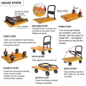 WUD Push Cart, Folding Mobile Platform Trolley,Thickened and Reinforced, 360° Swivel Wheels,35.4 “L x 23.6 ”W, 1323 lb.Grey