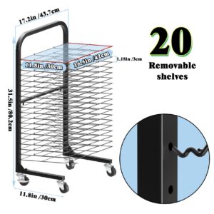 ztysn 20 Shelf Art Drying Rack for Classroom - Art Storage Organizer Rack with Lockable Wheels Large Paint Drying Rack for Art Studios，Metal/Black