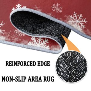 Area Rug for Living Room 4x6 ft Washable Low Pile Rugs Red Snowflakes Christmas Indoor Non Slip Floor Rugs, Ultra Soft Faux Wool Carpet for Bedroom Dining Room Kids Room