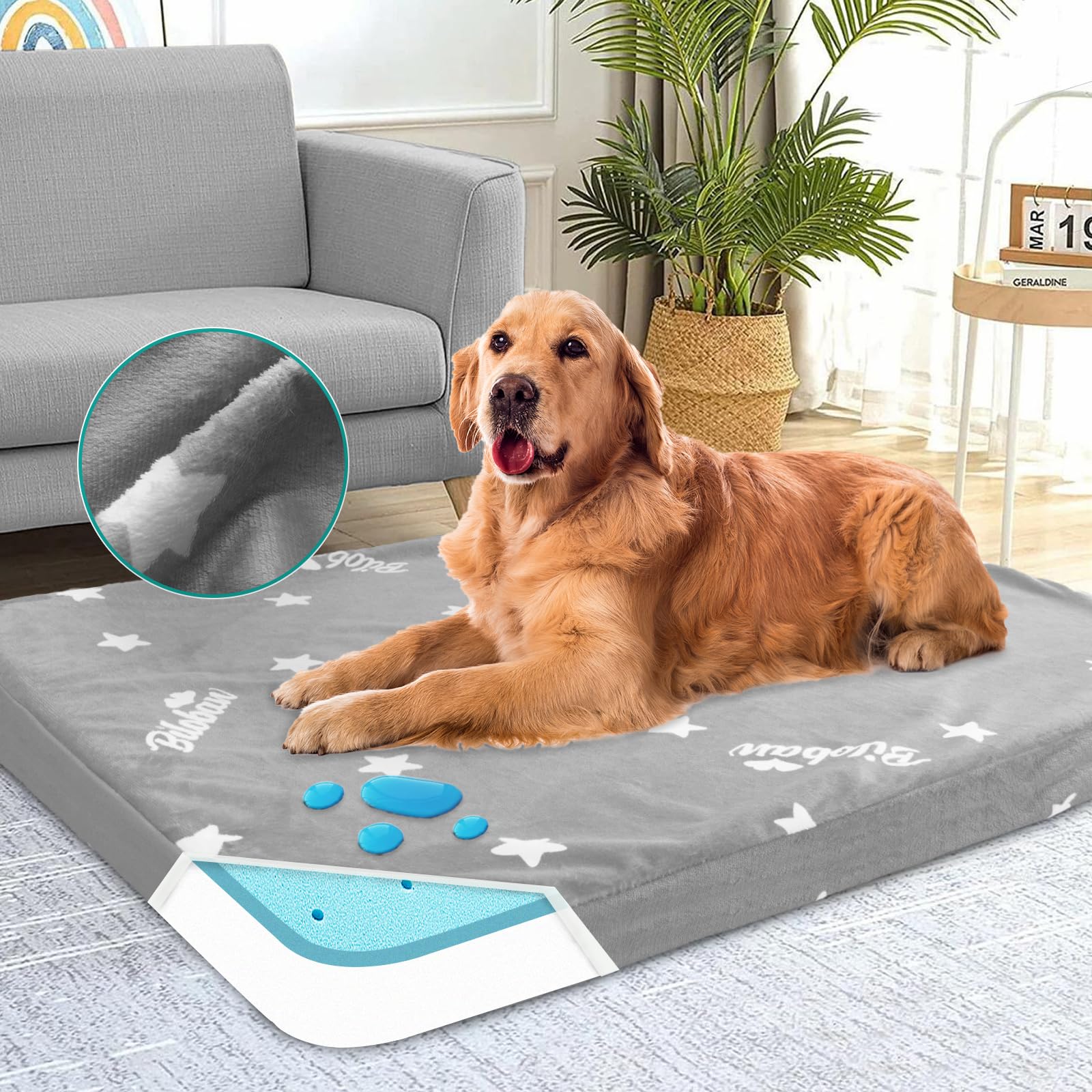 Waterproof Dog Bed for Large Dogs, Memory Foam Dog Beds & Furniture, Large Dog Mat for Sleeping, Plush Flannel Fleece Top Pet Bed, Grey