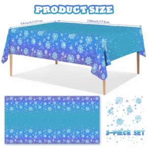 3 pcs Christmas Winter Snowflake Plastic Frozen Tablecloth Decorations, Blue Gradient Snowflake Winter Wonderland Disposable Table Cover for Holiday Frozen Birthday Party Decorations,54 x 108 Inch