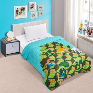 Minecraft Bedspread Twin Set for Kids - Bundle with Minecraft Quilted Bedspread for Twin Bed Plus Stickers, More | Minecraft Twin Bedding Set for Boys