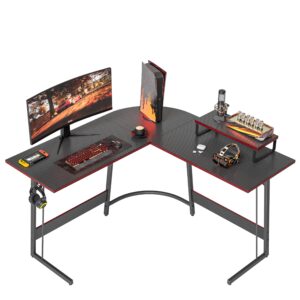 cubiker l shaped desk, computer corner desk, gaming desk with monitor stand, home office study writing workstation, space-saving（47 inch black carbon fiber）