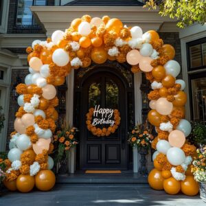 YAOWKY ThanksGiving Balloons Fall Garland Arch Kit,124pcs 18 12 5 In Burnt Orange Pastel Orange White Sand Balloons for ThanksGiving Fall Baby Shower Birthday Pumpkin Themed Party Decorations