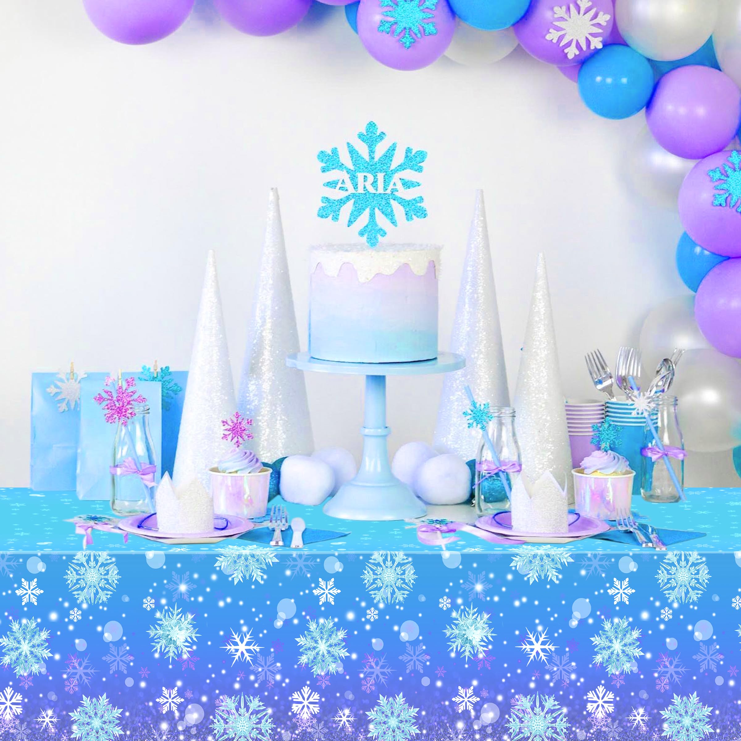 3 pcs Christmas Winter Snowflake Plastic Frozen Tablecloth Decorations, Blue Gradient Snowflake Winter Wonderland Disposable Table Cover for Holiday Frozen Birthday Party Decorations,54 x 108 Inch