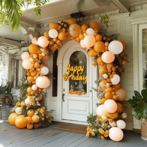 YAOWKY ThanksGiving Balloons Fall Garland Arch Kit,124pcs 18 12 5 In Burnt Orange Pastel Orange White Sand Balloons for ThanksGiving Fall Baby Shower Birthday Pumpkin Themed Party Decorations