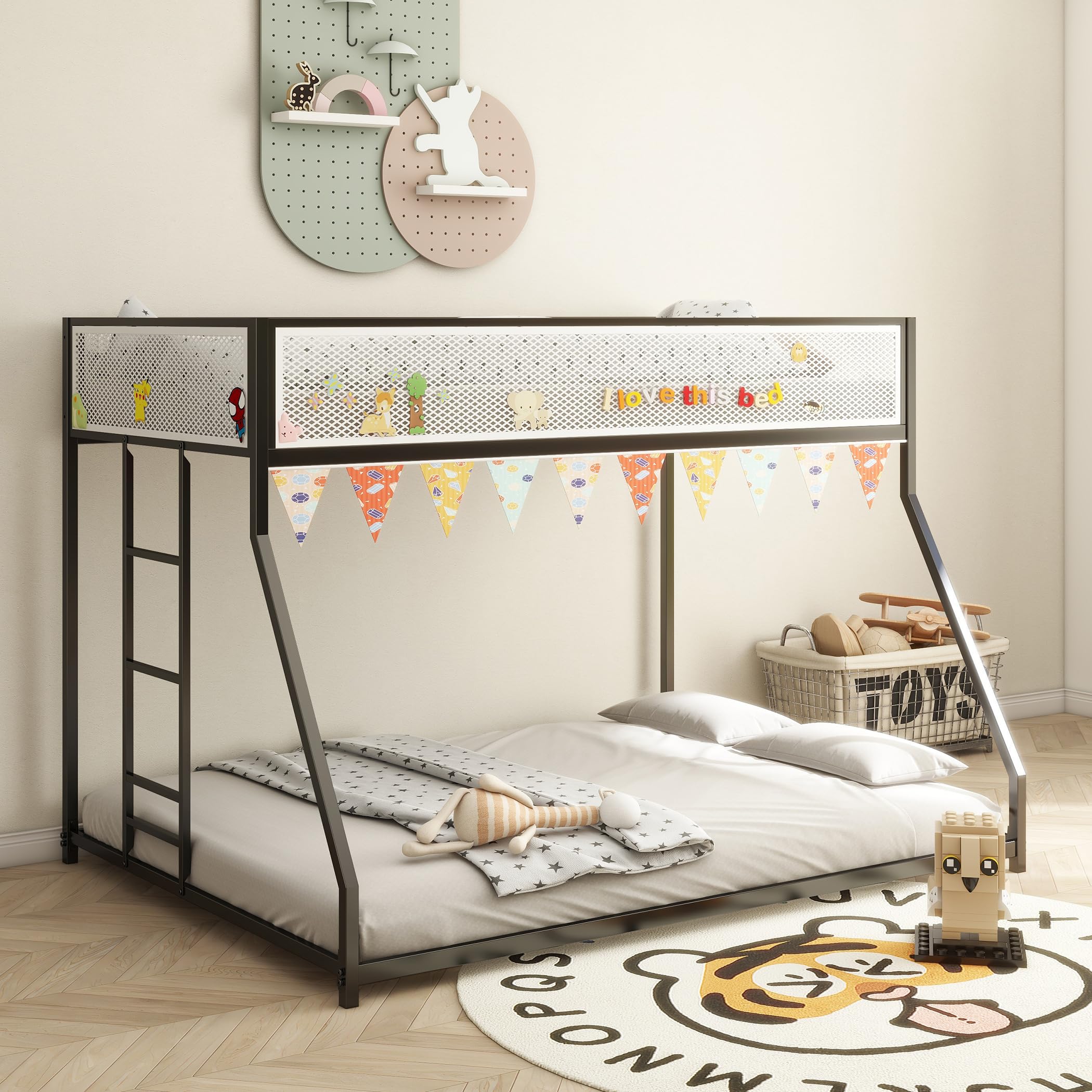 Bunk Bed Twin Over Full - LifeSky Metal Bunkbed Frame for Small Space Children's Bedroom Guest Room - Low Profile for Kids 6+