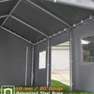 GarveeLife 13 x 20 ft Carport Heavy Duty, Portable Garage with 4 Roll-up Doors, 4 Mesh Windows, 180 g PE Tarps, and 8 x 1.0 mm Poles, for Full-Size Pickups, Bass Boats, and SUVs, Gray