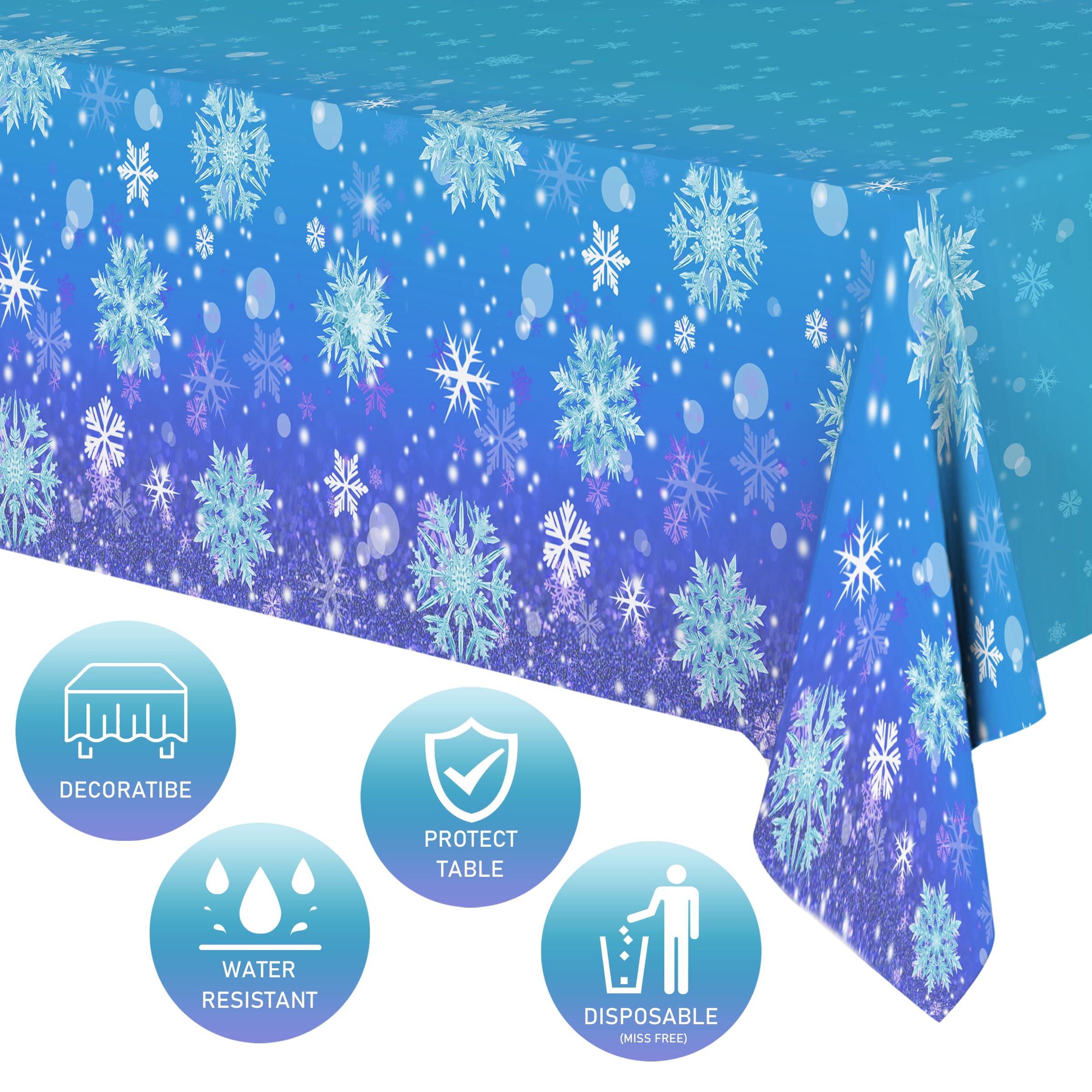 3 pcs Christmas Winter Snowflake Plastic Frozen Tablecloth Decorations, Blue Gradient Snowflake Winter Wonderland Disposable Table Cover for Holiday Frozen Birthday Party Decorations,54 x 108 Inch