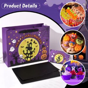 JEWOU Purple Halloween Party Gift Bag Halloween Birthday Gift Bag with Tissue Paper and Card Halloween Night Pumpkin Cat Ghost Wrapping Bat-Themed Favor Bag Halloween Wrapping Paper for Trick or Treat