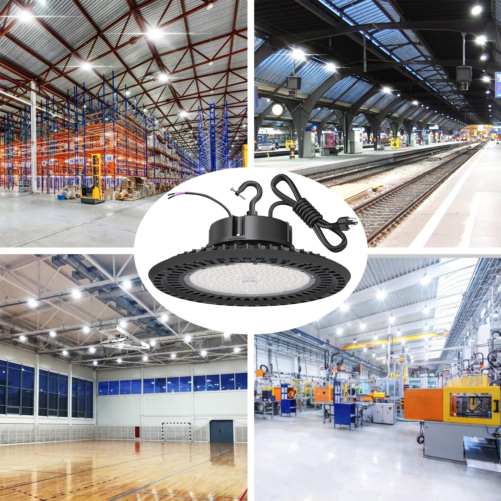 BFT UFO LED High Bay Light 100W High Bay LED Shop Lights 0-10V Dimmable 15000LM 5000K High Bay LED Lights with US Plug High Bay Lights for Warehouse Lights Commercial Bay Lighting