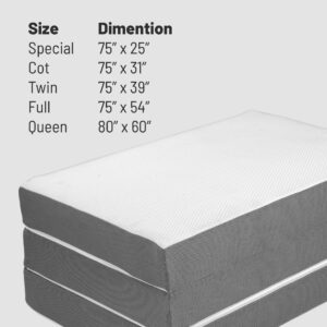 Greaton, 3-Inch Tri-Folding Gel Memory Foam Portable Floor Mattress | Breathable Mesh, Ultra Soft, Cot Pad, Removable and Washable Cover, Comfortable Support, Therapeutic Qualities, 25-Inch, White