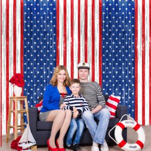 Patriotic Party Decorations, Red White Blue 2 Pack America Tinsel Foil Fringe Curtains Patriotic Backdrop for Independence Day Memorial Day Labor Day Veteran Party Patriotic Party Photo Booth Prop