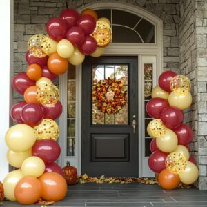 YAOWKY Fall Balloons Garland Arch Kit,100pcs 12In Burnt Orange and Yellow Burgundy Gold Confetti Latex Balloons for Fall Baby Shower Birthday ThanksGiving Pumpkin Themed Party Decorations