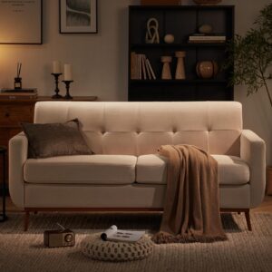 Weture 65" Loveseat Sofa, Mid Century Modern Love Seat Couches for Living Room, Comfy Button Tufted Upholstered Sofa Couch for Bedroom, Solid & Easy to Install Small Couch for Small Spaces, Beige