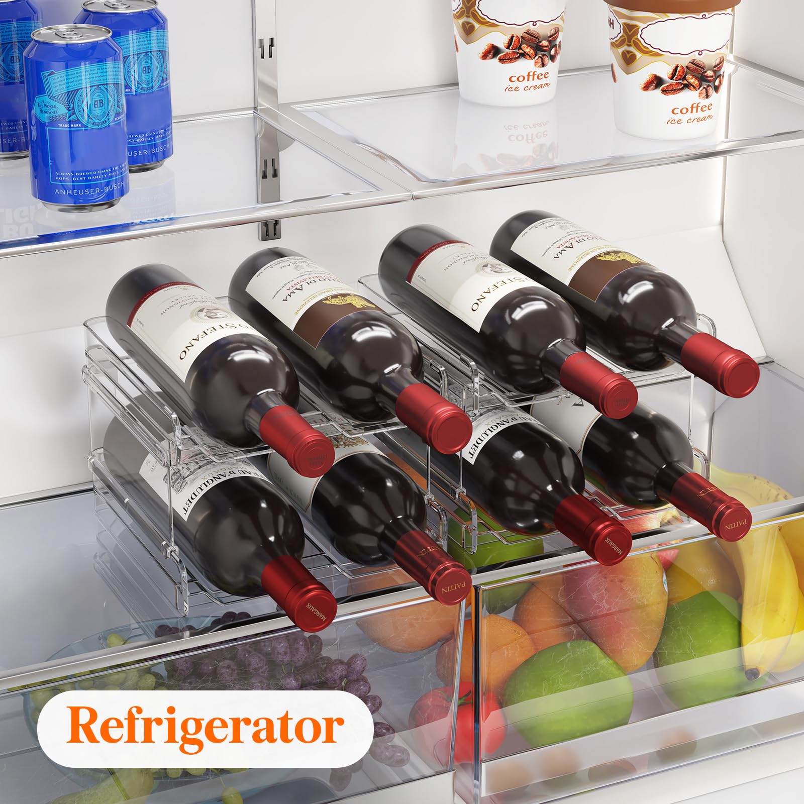 Lifewit Plastic Stackable Wine Rack for Refrigerator, Cabinet, Countertop,Wine Bottle Holder, Water Bottle Organizer for Fridge, Pantry, Hold 12 Bottles