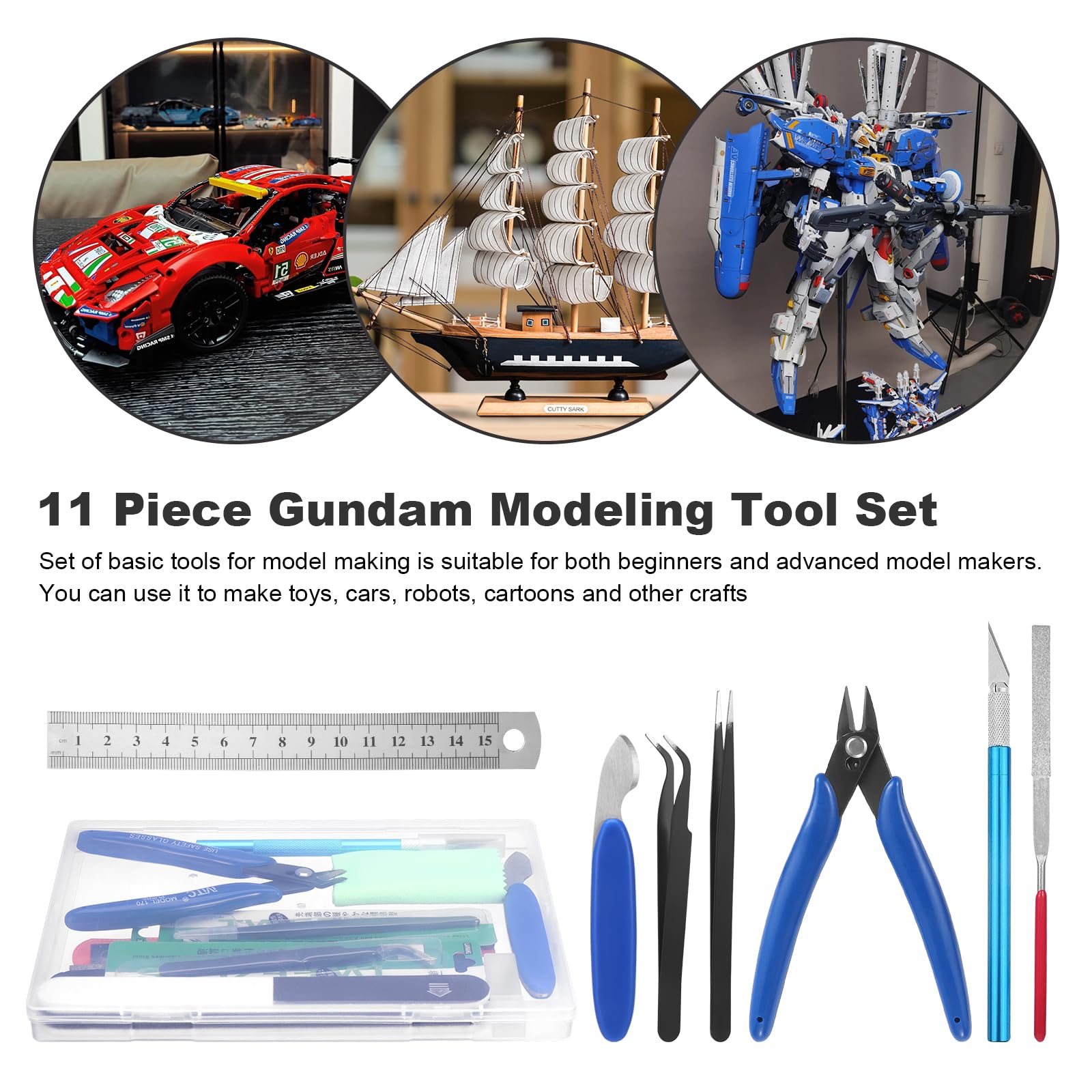 Fippy 11PCS Model Kit Tools, Gundam Model Tool Kit, Hobby Building Tools Kit for Gundam Basic Model Assembling, Building and Repairing