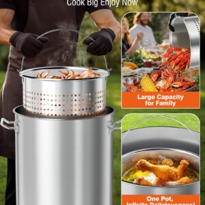 PYY Turkey Fryer with Basket & Lid - 60qt Boil Pot Stainless Steel Crab Lobster Crayfish Shrimp Stock Pot Boiler Deep, Fried Cooker for Commercial Outdoors or Gatherings, 15.7 * 17.3"