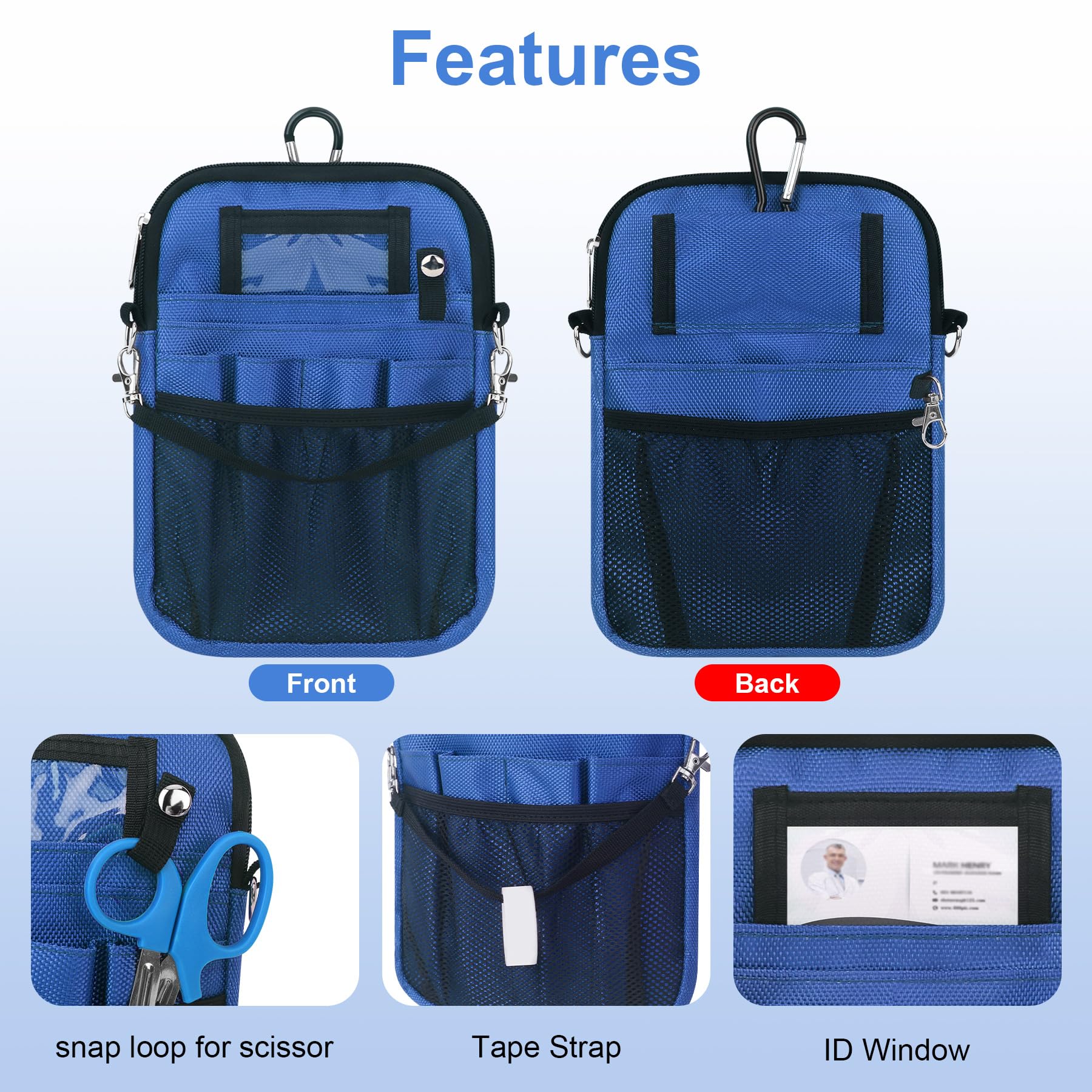 BOVKE Nurse Fanny Pack with Medical Gear Pockets, Tape Holder, Medical Bag Nurse Waist Pouch Organizer with Extra Space for Stethoscopes, Bandage Scissors and More Emergency Supplies, Blue